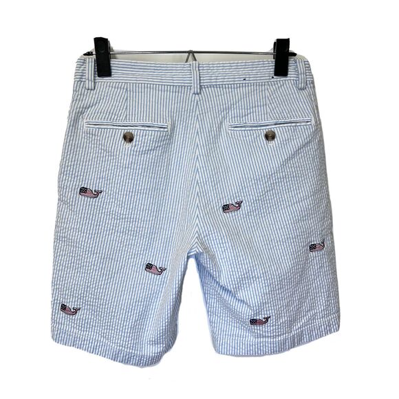 Vineyard Vines Seersucker Club Shorts Chino Striped Blue Men’s 28 Whale US Flag - Picture 2 of 15